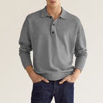 Polo Homme Décontracté à Col en V et Manches Longues