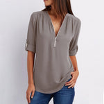 Camicette semplici con patchwork con scollo a V