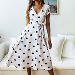 Robe Portefeuille Col V à Imprimé Pois