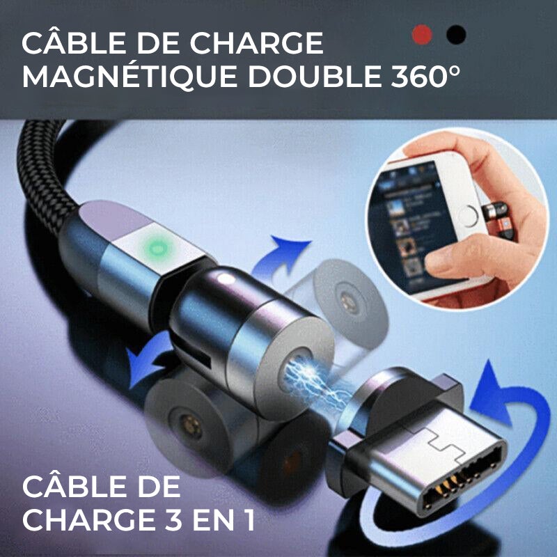 Câble de charge magnétique à 360 ° de conception 3-en-1