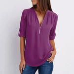 Camicette semplici con patchwork con scollo a V
