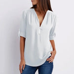 Camicette semplici con patchwork con scollo a V