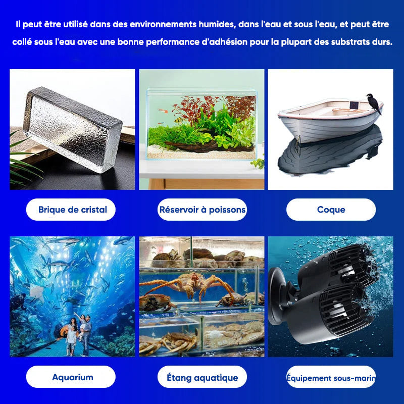 Colle spéciale pour le colmatage de fuites sous l'eau